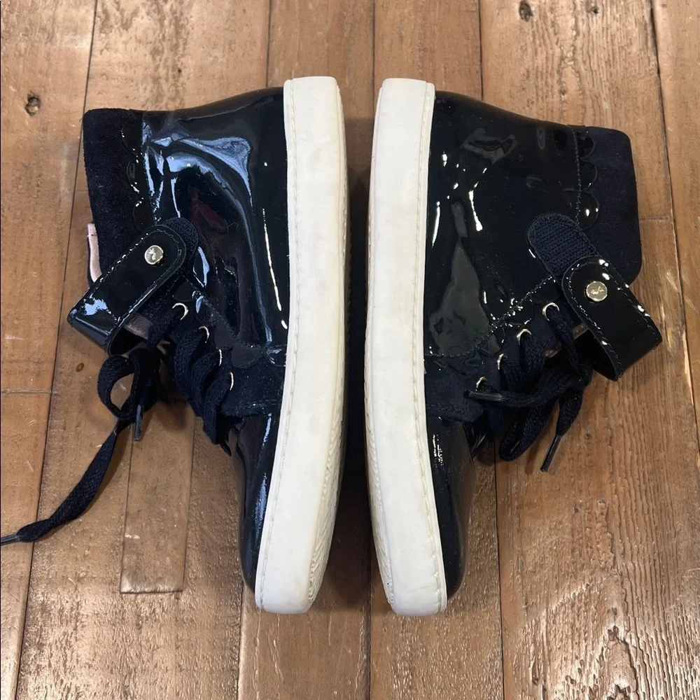 Jacadi navy patent leather high top sneakers girls 31 US 13 scalloped detail